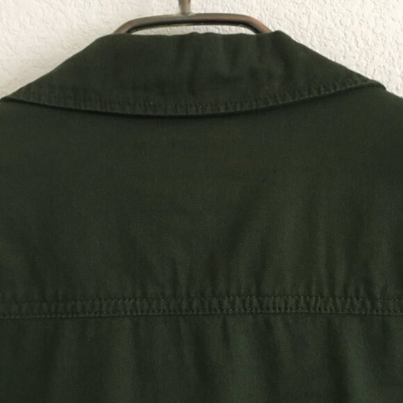 Forever 21 Womens L Military Shirt Button Up Embroidered Patch Cotton Green - Picture 11 of 12